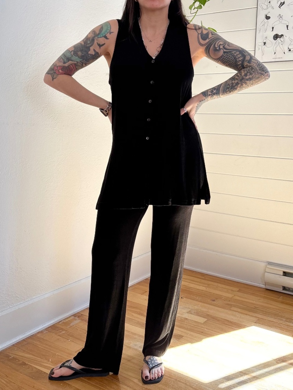Vintage black ribbed 2 piece set